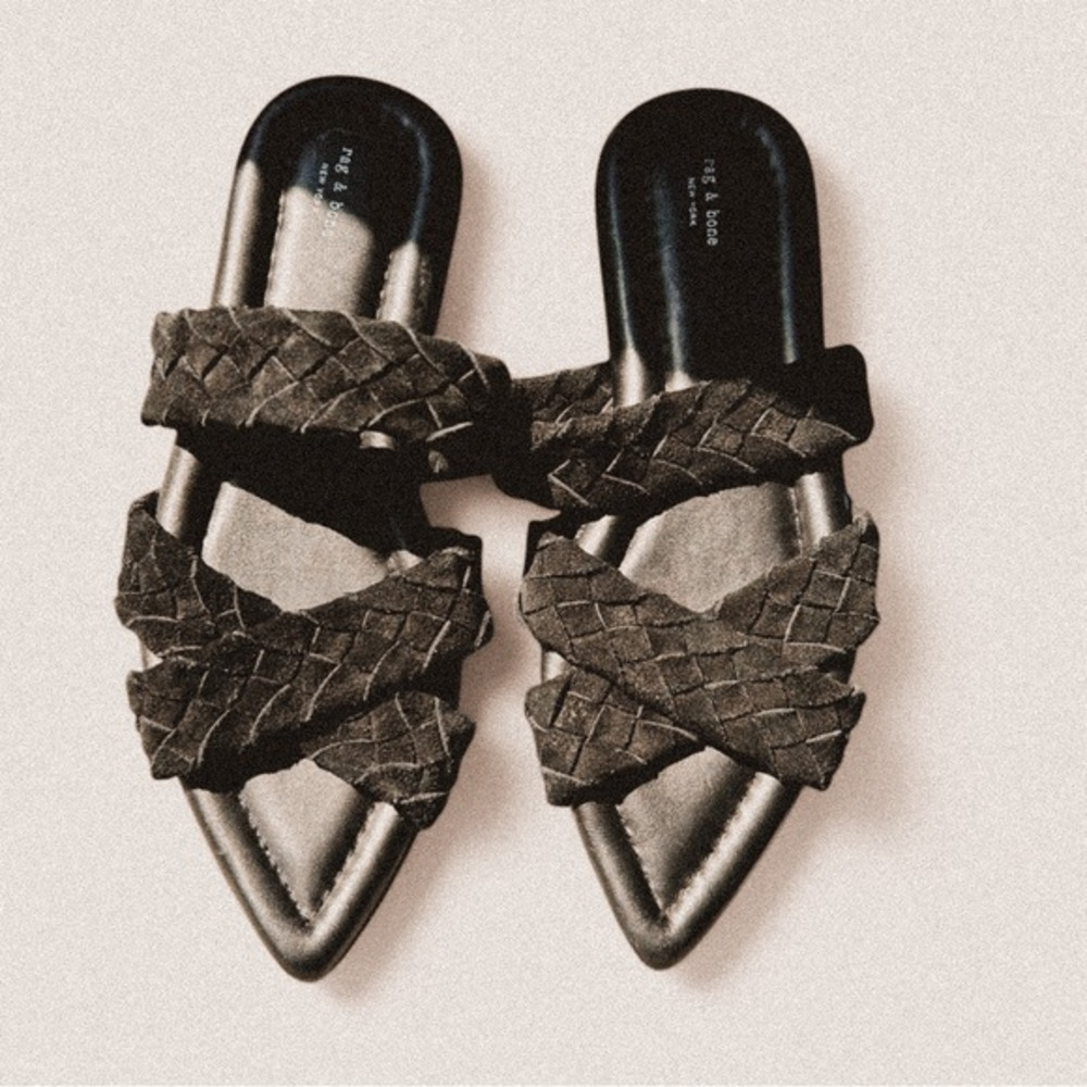 Rag & Bone Lewis Pointed Flat Slip On Leather Braided woven Sandals 7 womens
